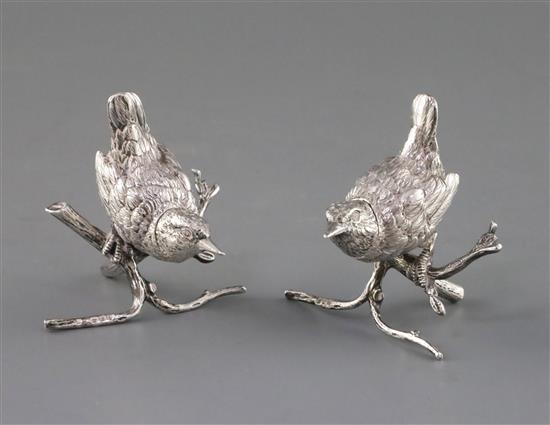 A pair of Victorian silver novelty wren pepper pots, London 1891, Frederick Edmonds & Edward Johnson (ex-Bonhams, Lot 196, 2 Jul 2008)